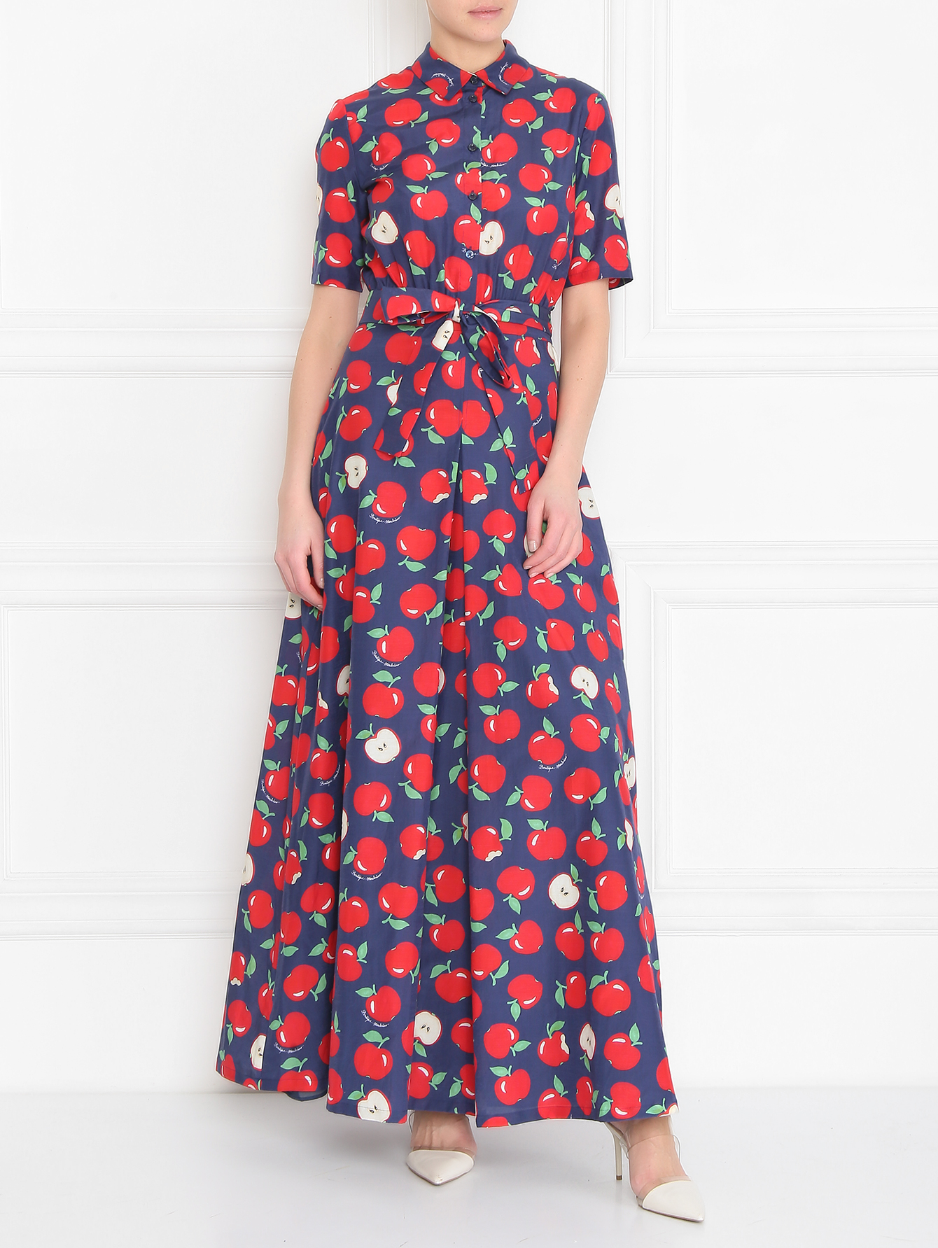 Moschino Boutique синее платье-макси из хлопка и шелка с узором (574856