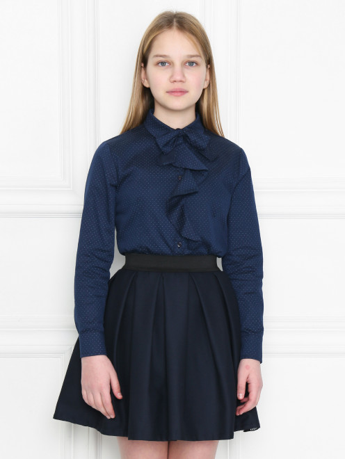 Блуза из хлопка с воротником жабо и бабочкой Aletta Couture - МодельВерхНиз