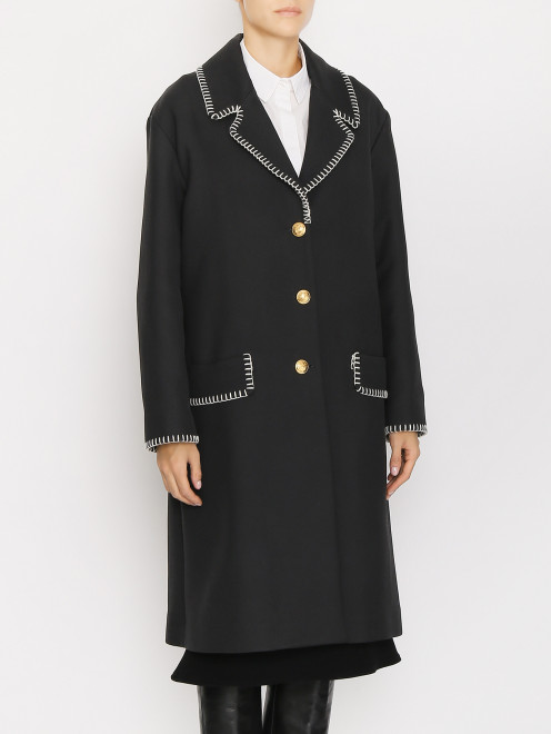 Пальто из смешанной шерсти с контрастной вышивкой Moschino Boutique - МодельВерхНиз