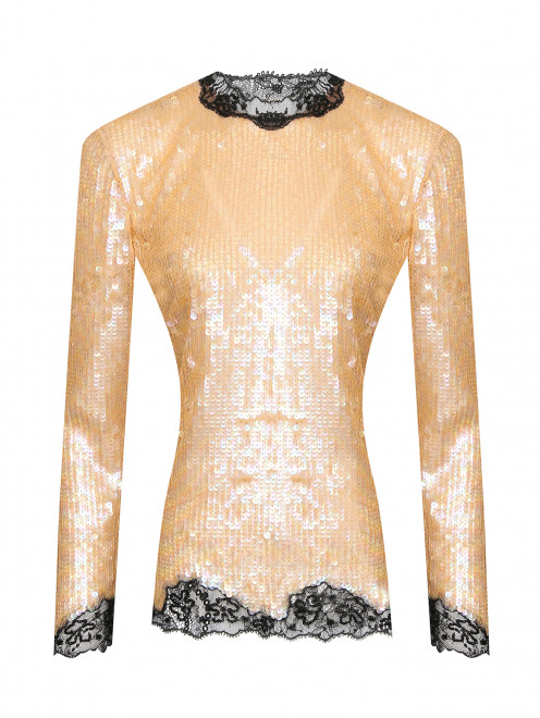 Блуза в паетках, декорированная кружевом Ermanno Scervino - Общий вид