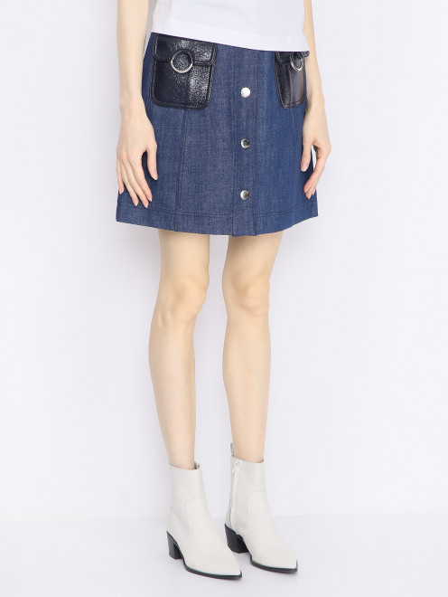Джинсовая юбка-мини из хлопка с накладными карманами Moschino Boutique - МодельВерхНиз