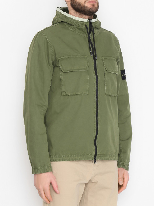 Куртка из хлопка на молнии с накладными карманами Stone Island - МодельВерхНиз