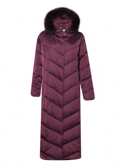 Стеганое пальто с капюшоном с отделкой из меха лисы Marina Rinaldi - Общий вид