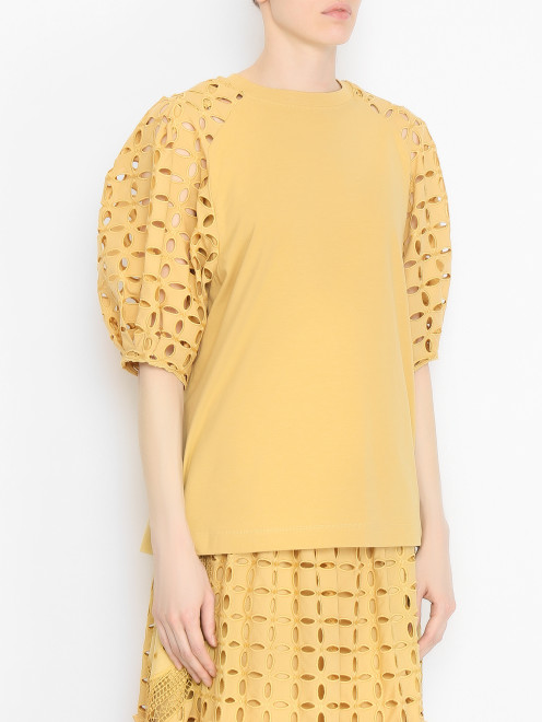 Блуза из хлопка с объемными рукавами Alberta Ferretti - МодельВерхНиз
