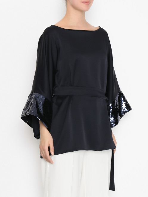 Блуза однотонная, декорированная паетками Marina Rinaldi - МодельВерхНиз