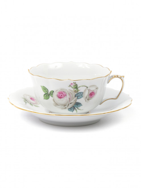 Чайная пара с цветочным узором и золотой окантовкой  Meissen - Общий вид