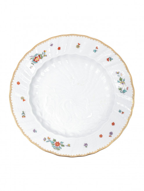 Тарелка десертная с барельефом лебеди и цветочным узором  Meissen - Общий вид