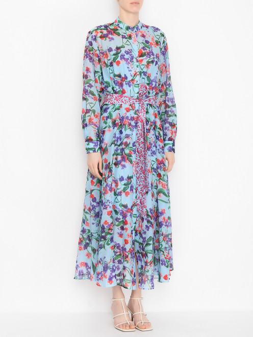 Платье из хлопка и шелка с цветочным узором Saloni - МодельВерхНиз