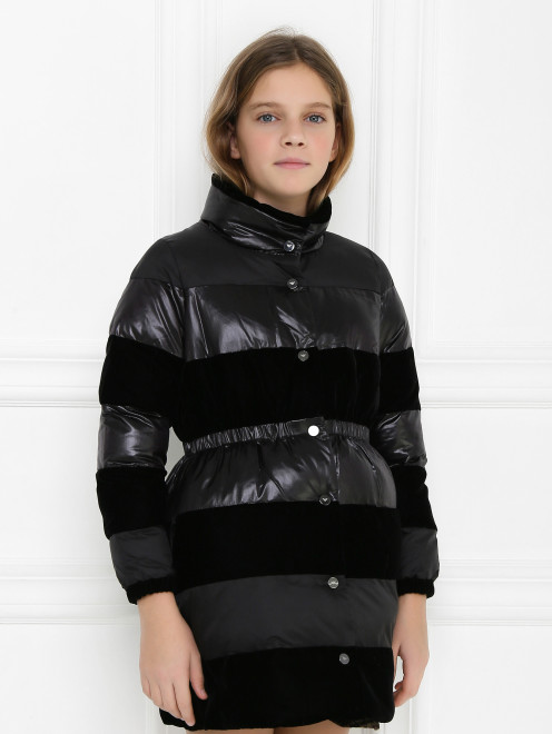 Стеганое пальто из комбинированной ткани Emporio Armani - МодельВерхНиз
